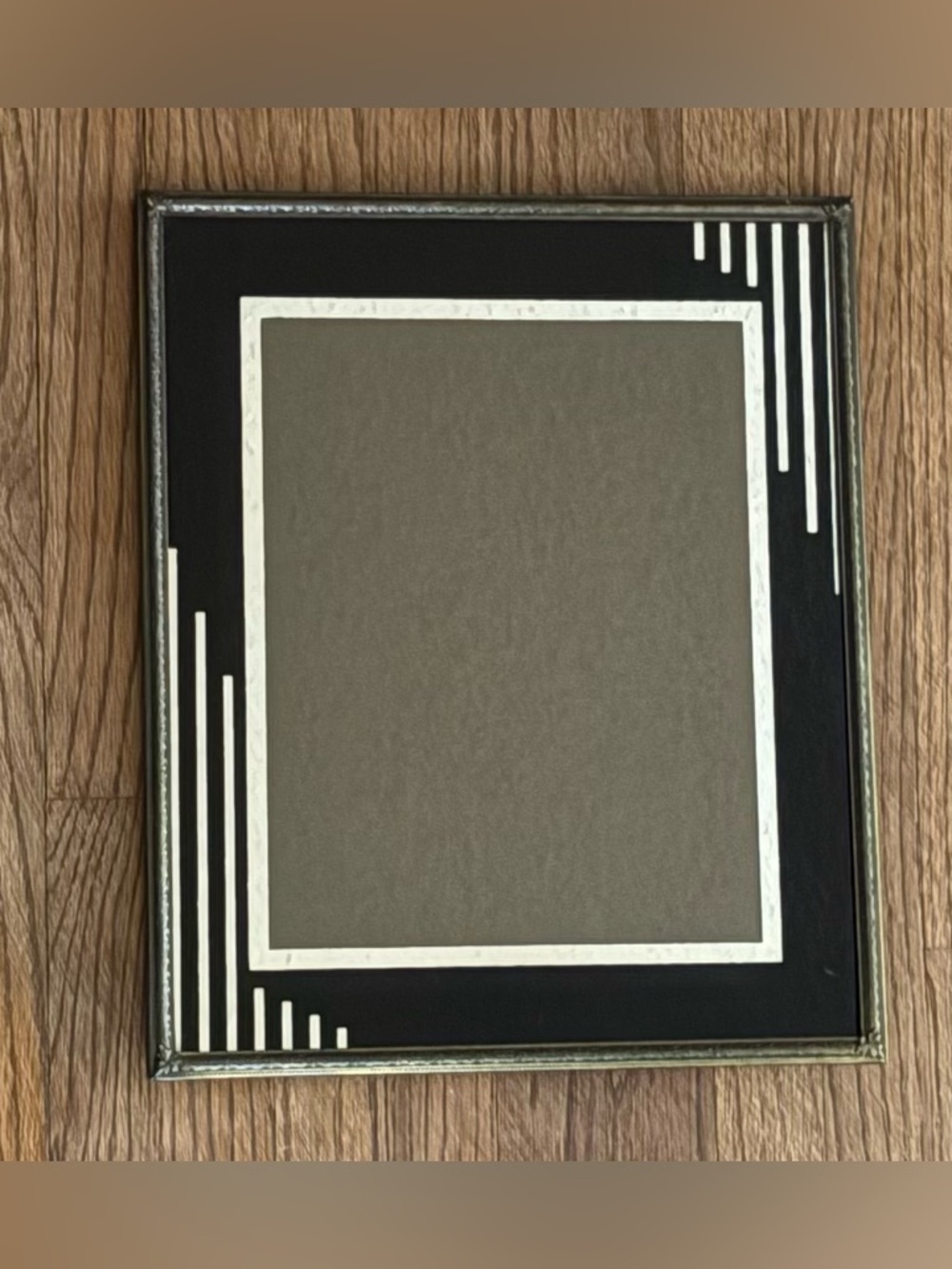 Vintage 1930’s Art Deco Black Silver Picture Frame with Glass Photo Mat 12x10